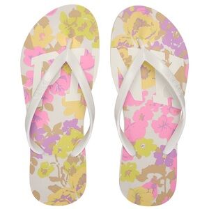 PINK Victoria’s Secret Floral Print White-Strap Flip Flops